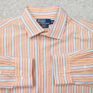 Polo Ralph Lauren Shirt Mens 18, 34/35 Orange/Blue Regent Classic Fit L/S Button